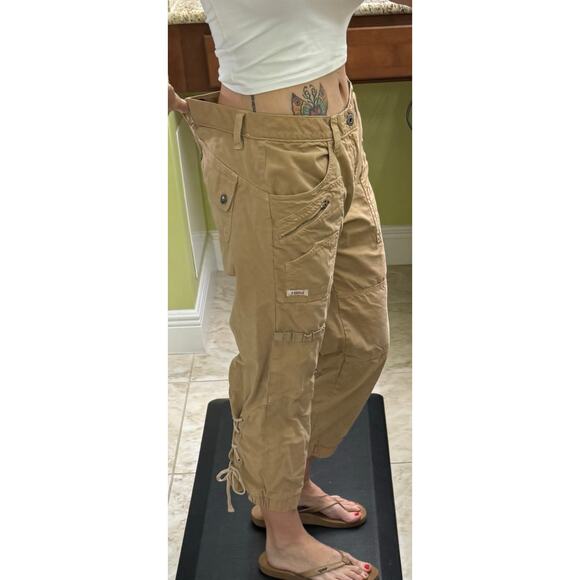 Guess Khaki utility jogger pant size 30 100% cotton tie lace back of pants camel - Picture 7 of 7